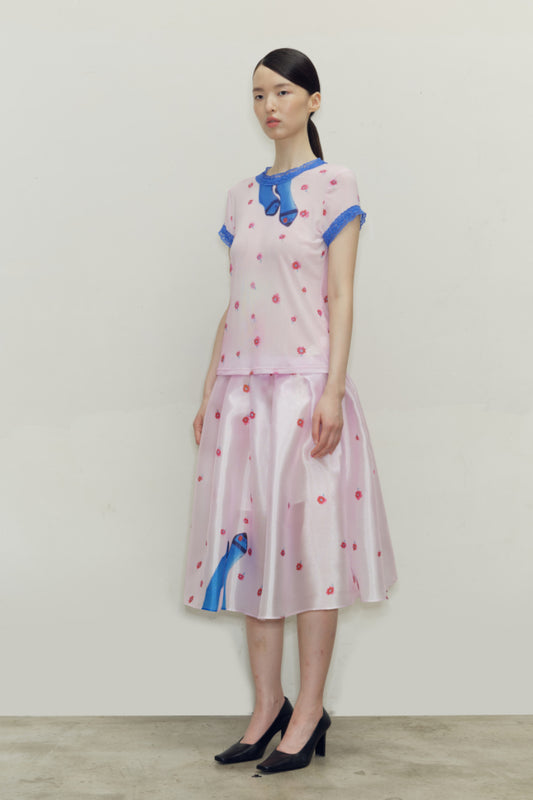 zhuu da. Lace mesh short-sleeved shirt